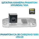 Штатна відеокамера заднього огляду PHANTOM CA-36 CVBS/AHD 1080+FM-01 (Hyundai/Kia)